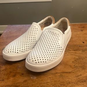 White perforated leather slip ons
